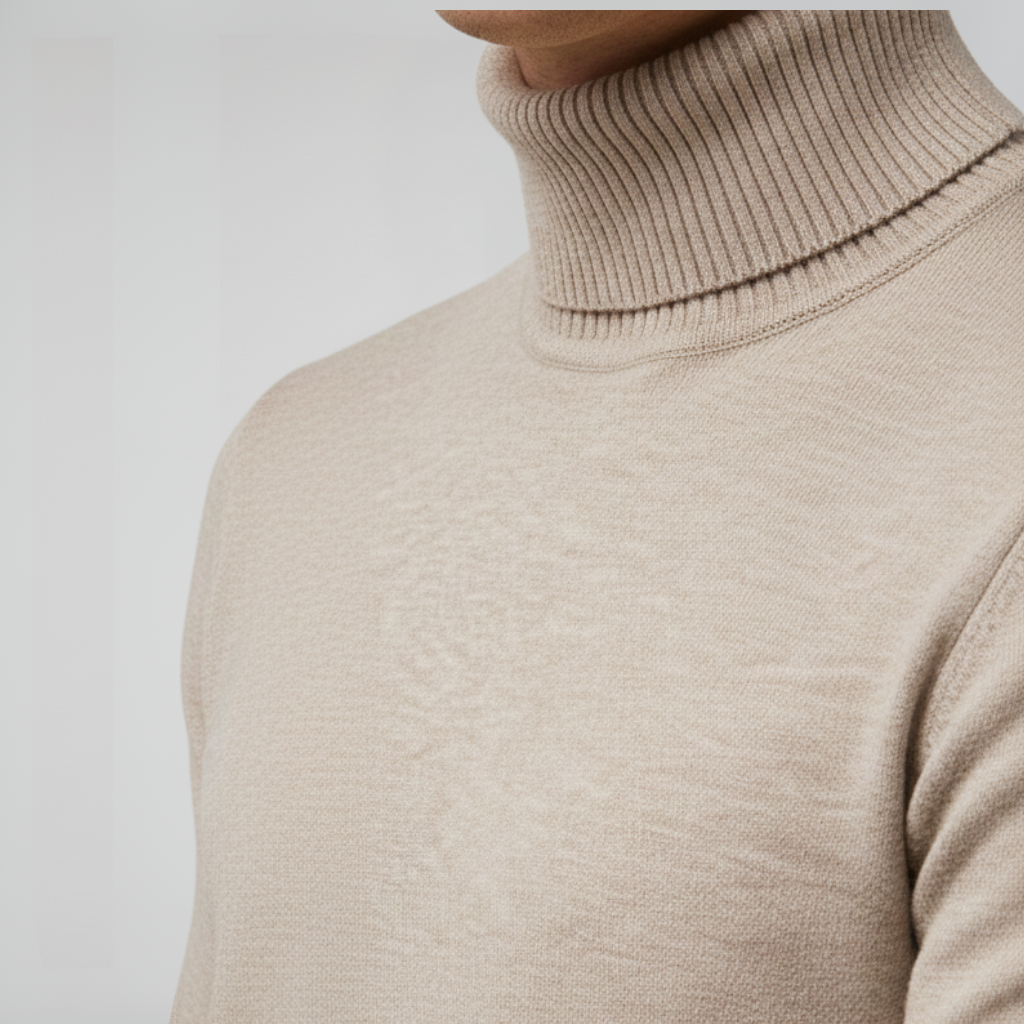 Classic Men Solid Turtleneck -  Warm Layering Basic Knit Sweater