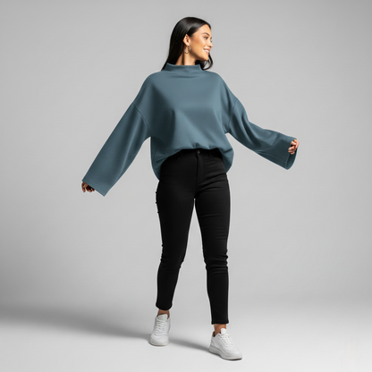 Nora Chic Oversized Mock Neck Top – Dropped Shoulder Top Essential