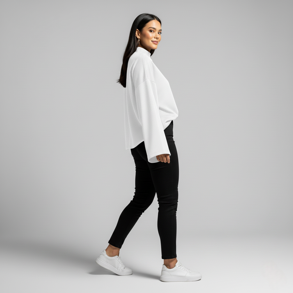 Nora Chic Oversized Mock Neck Top – Dropped Shoulder Top Essential