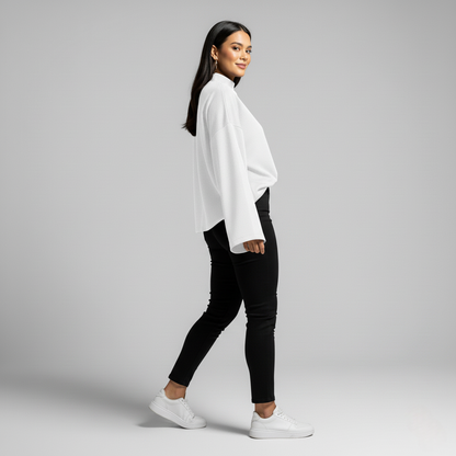 Nora Chic Oversized Mock Neck Top – Dropped Shoulder Top Essential