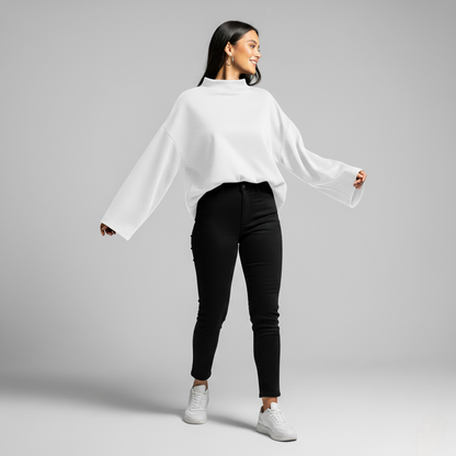 Nora Chic Oversized Mock Neck Top – Dropped Shoulder Top Essential