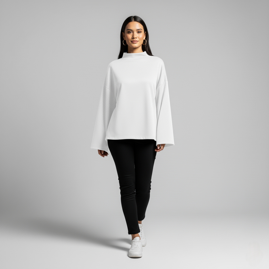 Nora Chic Oversized Mock Neck Top – Dropped Shoulder Top Essential