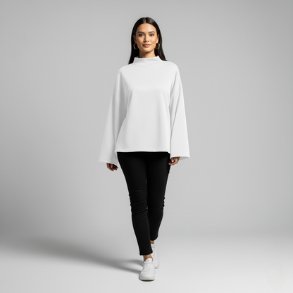 Nora Chic Oversized Mock Neck Top – Dropped Shoulder Top Essential