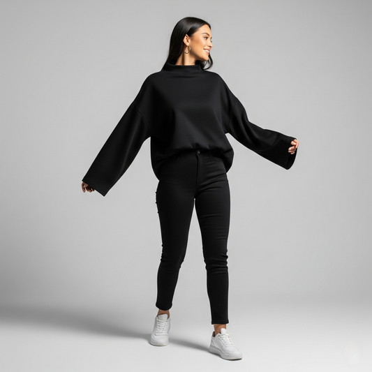 Nora Chic Oversized Mock Neck Top – Dropped Shoulder Top Essential