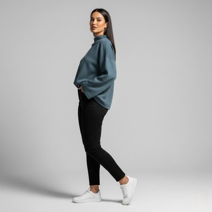 Nora Chic Oversized Mock Neck Top – Dropped Shoulder Top Essential