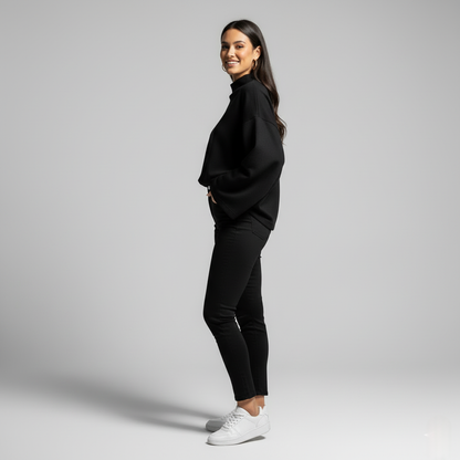 Nora Chic Oversized Mock Neck Top – Dropped Shoulder Top Essential