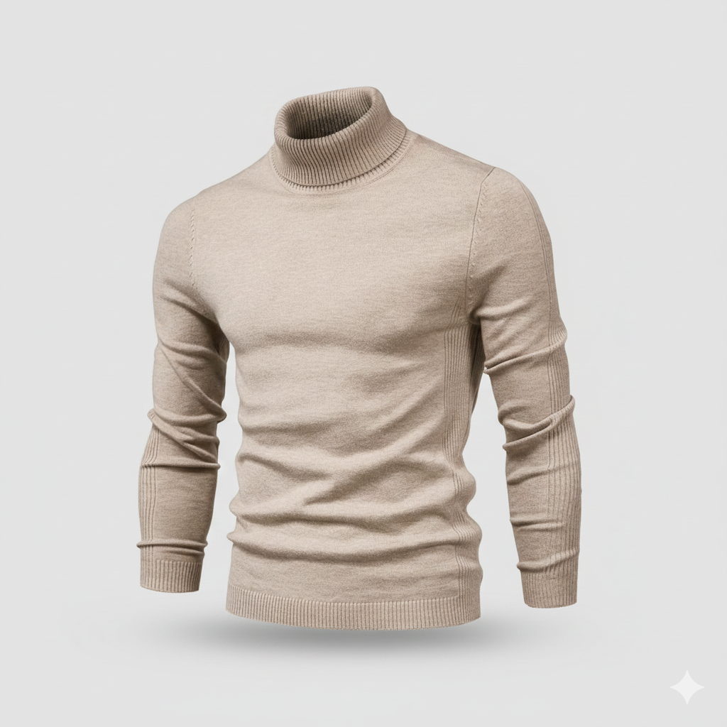 Classic Men Solid Turtleneck -  Warm Layering Basic Knit Sweater