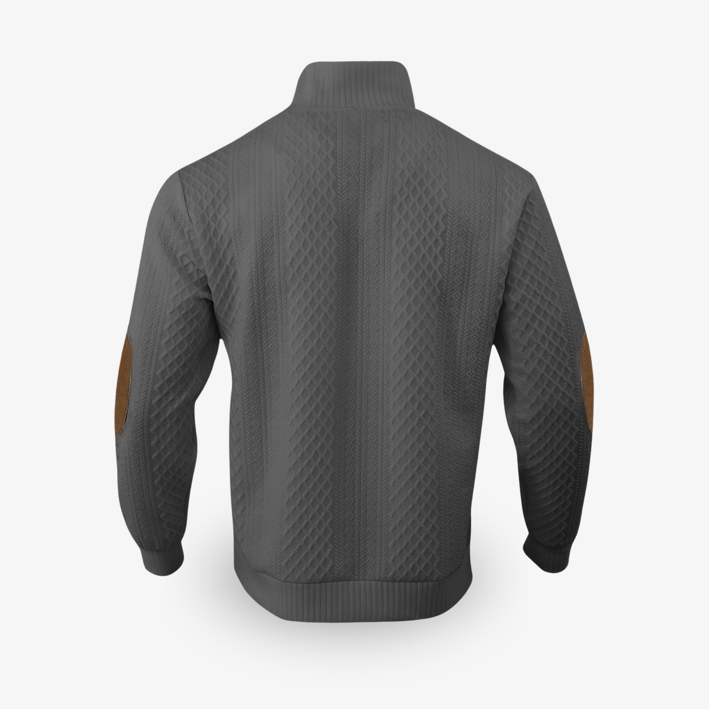 Men's Sweater - Wool Knit with Cable Pattern - High Collar with Buttons - Elbow Patches 5