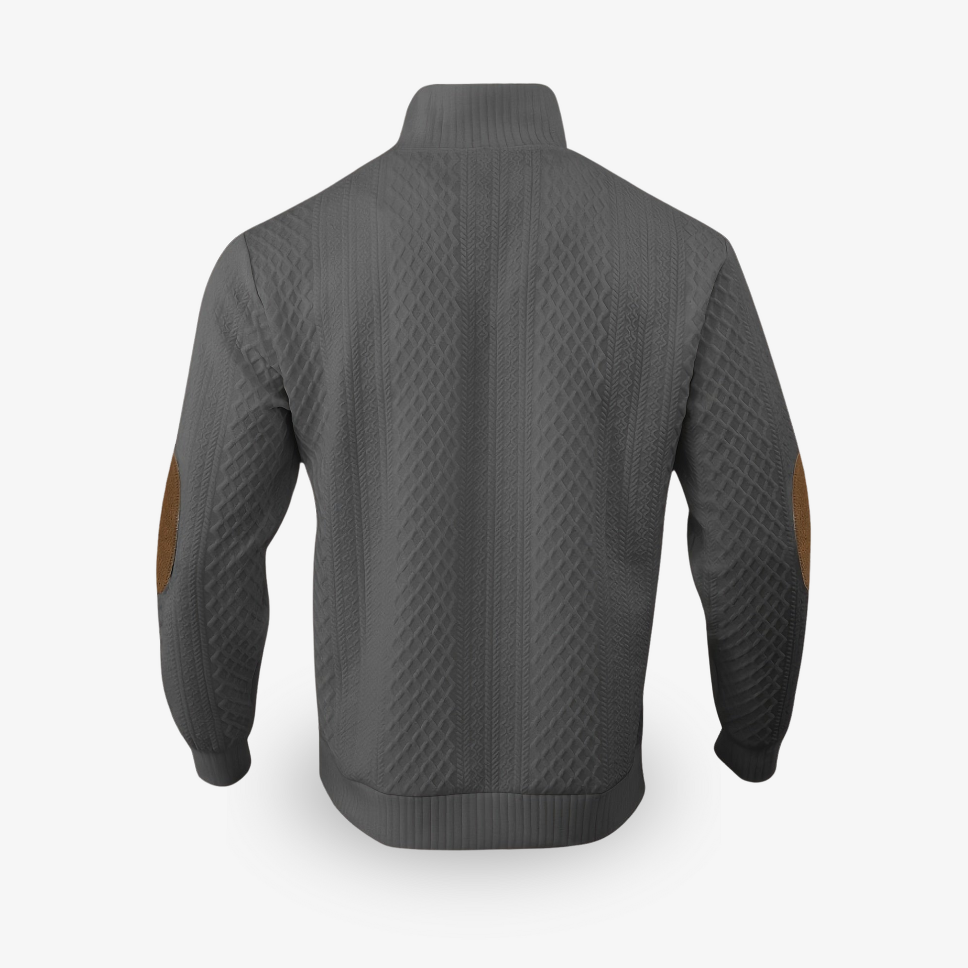 Men's Sweater - Wool Knit with Cable Pattern - High Collar with Buttons - Elbow Patches 5